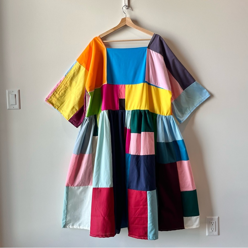 Handmade Quilted Patchwork Colorblock Dress SKU 02263 - Picture 2 of 16